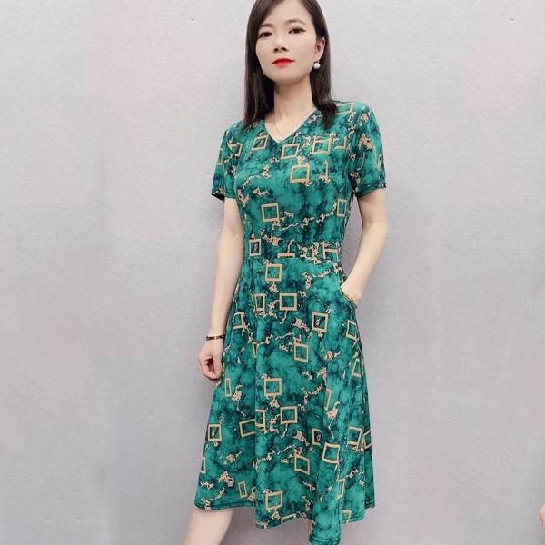 

111G foot size past style clothing summer new short-sleeved women s loose and thin green floral dress L зелёный
