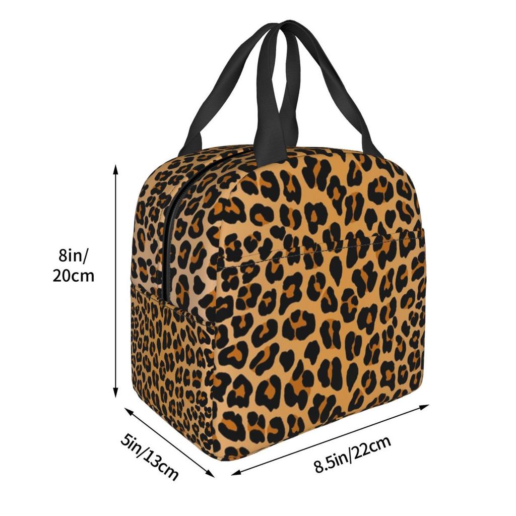 Benutzerdefinierte Leopardenmuster Tragbare Lunchboxen Damen Auslaufsicher Tierfellmuster Kühlbox Thermische Lebensmittelisolierte Lunchtasche Schüler