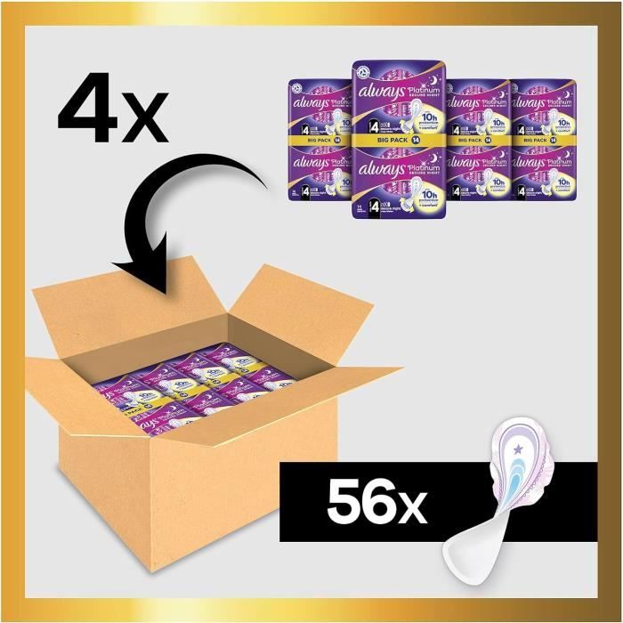 Serviettes Hygiéniques Ailettes Always Platinum Secure Night-56 Unités
