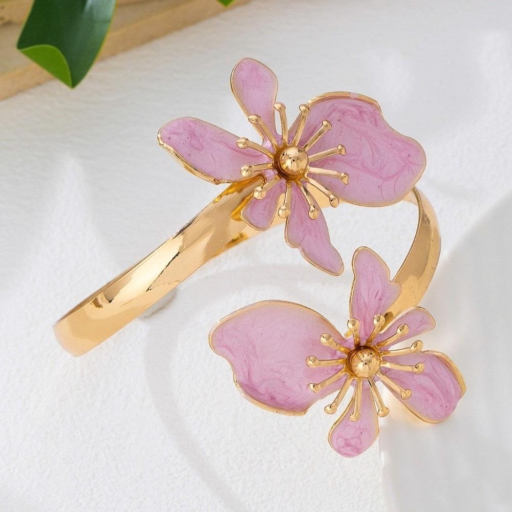 

Adjustable Design Enamel Flower Cuff Armlet Vintage Style Enamel Glaze Craft Gold Plated Bangle Metal Gold Color Open Arm Ring
