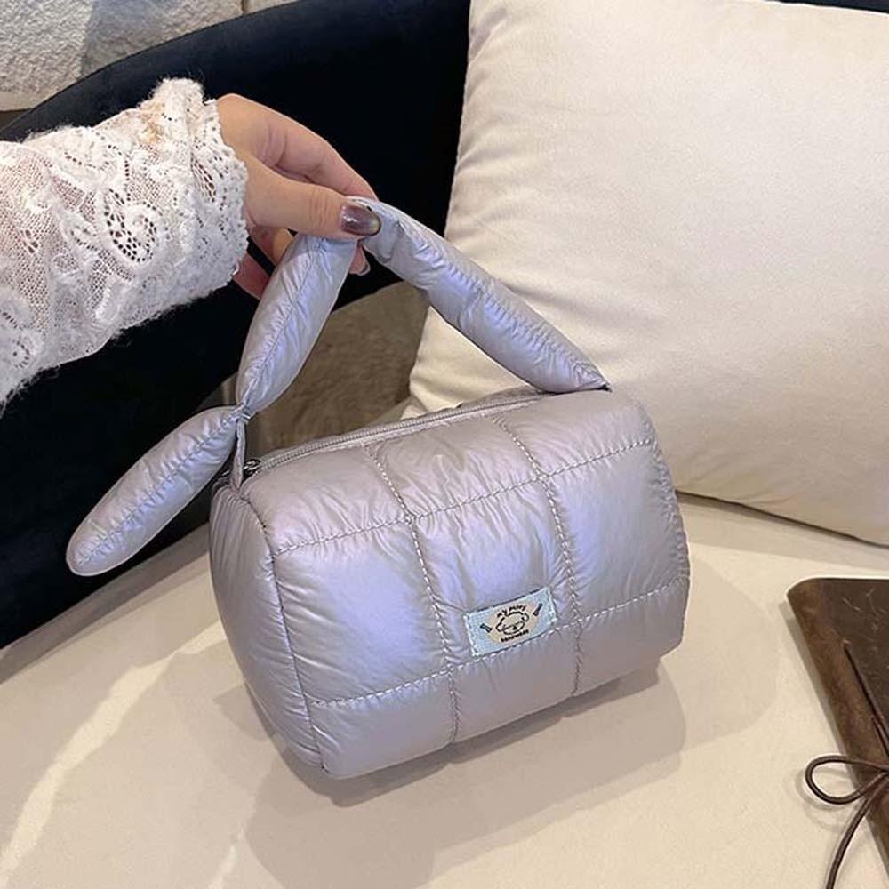 Quilted Puffy Tote Pouch Large Capacity Grid Puffer Handbag Cloud Pleatd Grid Bag  Travel