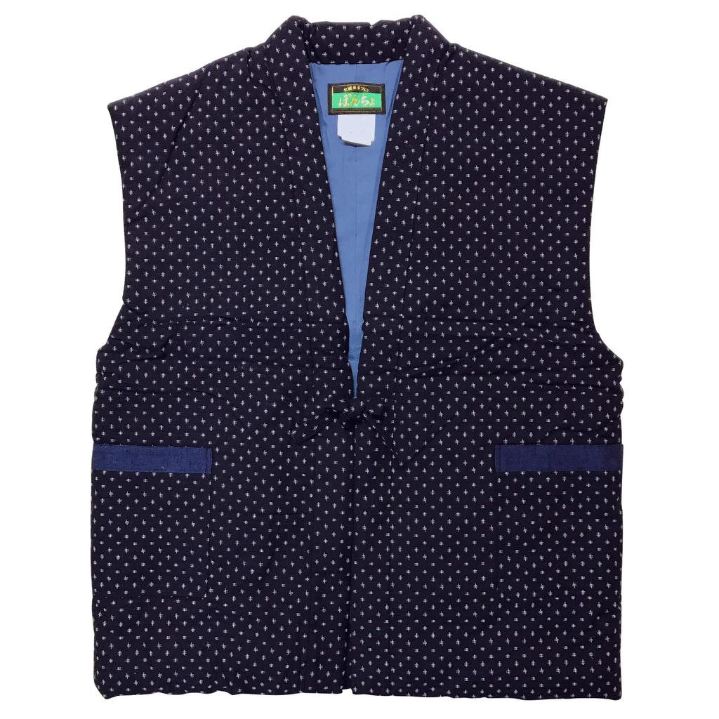 Padded Hanten Kurume navy blue [Edo Ten] (Japanese-made jacket) - weave, (free size, sleeveless)