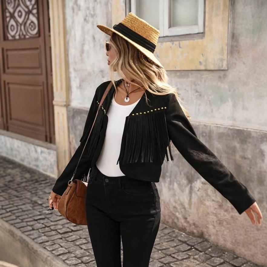 2025 Suede Tassel Western Cowboy Slim Long Top