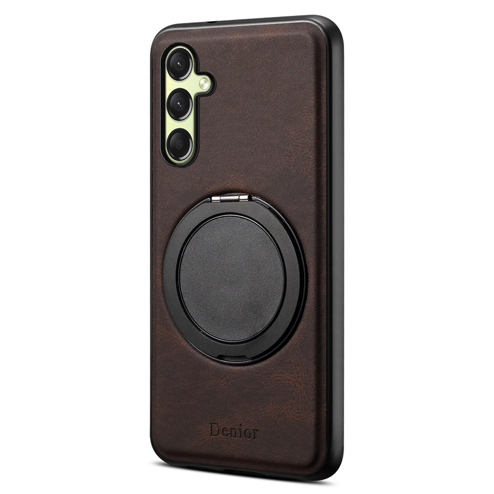 

DENIOR A14 For Samsung Galaxy A16 5G/4G Magnetic Case Rotary Kickstand Leather PC TPU Phone Cover Brown