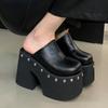 Pantofole da Donna Nere a Zeppa con Borchie Design alla Moda Fondo Spesso Scarpe con Tacco Alto Estate Festa Abito Zapatos Mujer