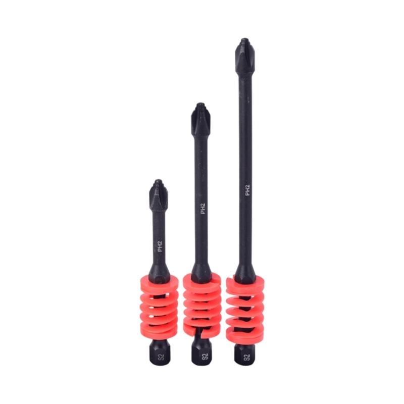 3 Piece Auto Ejecting Screwdriver Bits Nonslip Serrated Head Durability Steel Magnetic Grip for Hand Tool 65/90/110mm