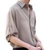 Men Summer Shirt Solid Color Buttons Lapel Half Sleeves Single-breasted Loose Chest Pocket Cufflink Soft Breathable Quick-drying