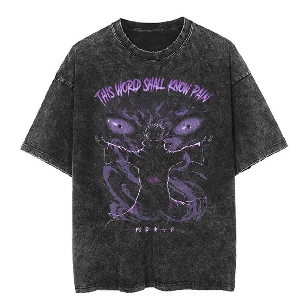 Hip Hop Streetwear Washed T Shirt Japanese Anime Naruto Print T-Shirt Vintage Top Harajuku Cotton Men Summer Short Sleeve Tshirt