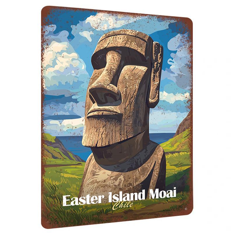 

Easter Island Moai Metal Wall Art Chilean Cultural Decorative Painting for Living Room Study Room Wall Hanging Decoration 20x30cm（7.8x11.8inch）