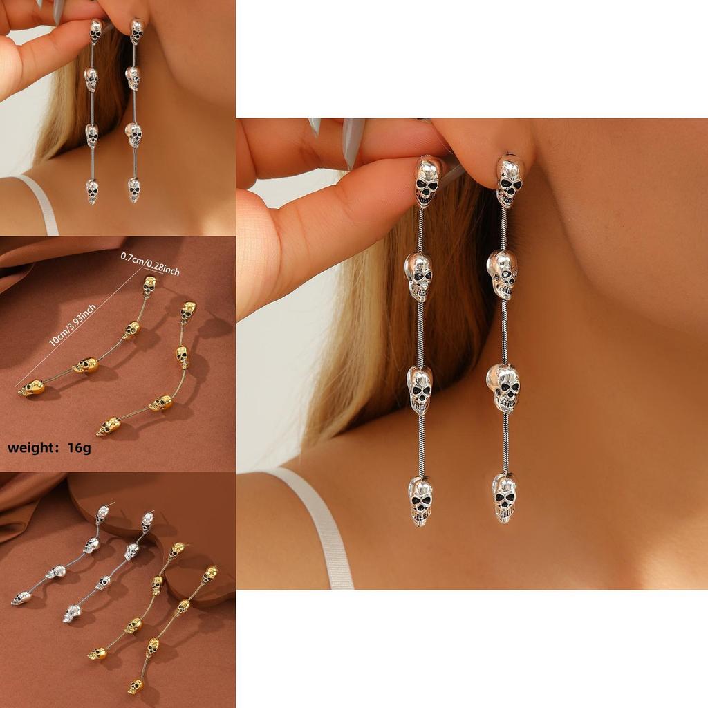 Halloween Skull Dangle Earrings With Gothic Alloy Metal For Women Party Wear