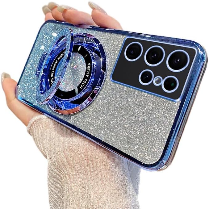 Case for Samsung Galaxy A23 5G Case Glitter Sparkly Diamond Luxury Plating Silicon TPU Soft Cover Camera Protector with Magnetic Ring Stand Holder Shiny Blue