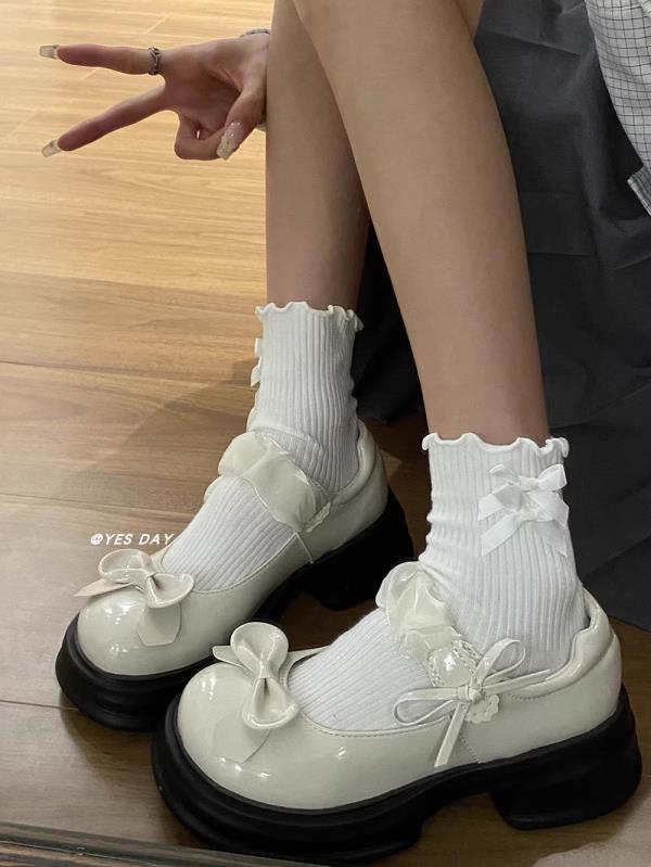 Fashion Shoes Oxfords Women's Black Flats Female Footwear British Style Bow-Knot Leather Retro Dress Preppy Butterfly PU Rome Hoof Heels