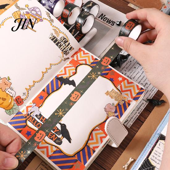 Taśma Washi na Halloween 8 Rolek Taśmy, Straszny Nietoperz Wiedźma Kot Wzór Dekoracyjna Japońska Papier do Junk Journalingu, Scrapbookingu, Rękodzieła DIY, Prezent