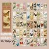50/100pcs Vintage Plant Flower Butterfly Stickers Creative Paper Sticker Book Aesthetic Sticker Journaling Decoration Stationery