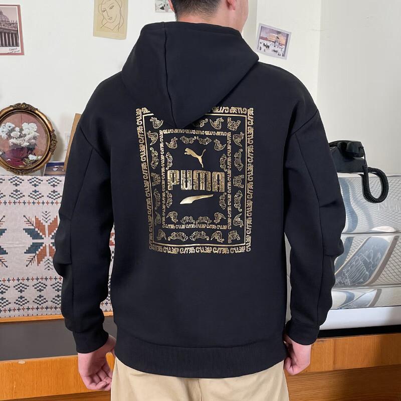 Puma Letter Logo Pattern Printed Breathable Pullover Vintage Hoodie Unisex hoodies Black 625255-01