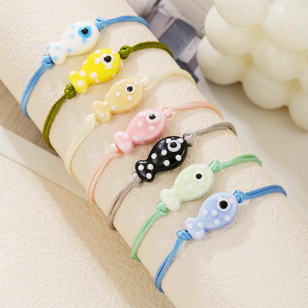Small fresh adjustable multi-color spotted ceramic fish bracelet hand-woven versatile cute cartoon bracelet for women