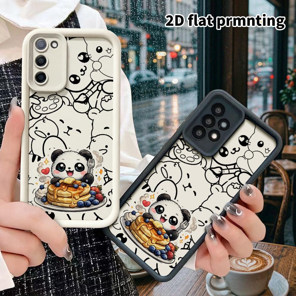 Phone Case: 2D flat, fits Samsung Galaxy A34 A35 M05 M06 S20 S22 S21 FE Plus 5G; panda eating muffins, perfect Christmas and Halloween holiday gift