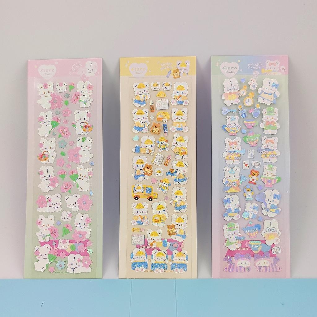 1pc Korean Cute Sticker Kawaii Bling Bunny Rainbow Four-leaf Pudding Sticker Waterproof Hot Silver Sticker for Student DIY Photo