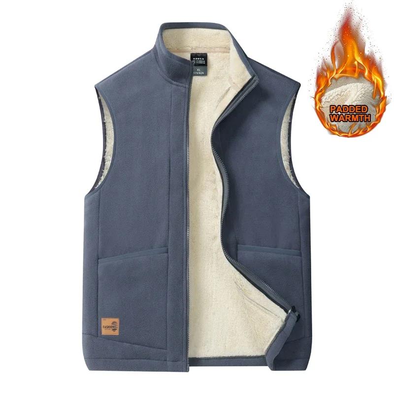 Gilet in lana d'agnello autunno inverno uomo caldo imbottito collo alto giacca casual senza maniche