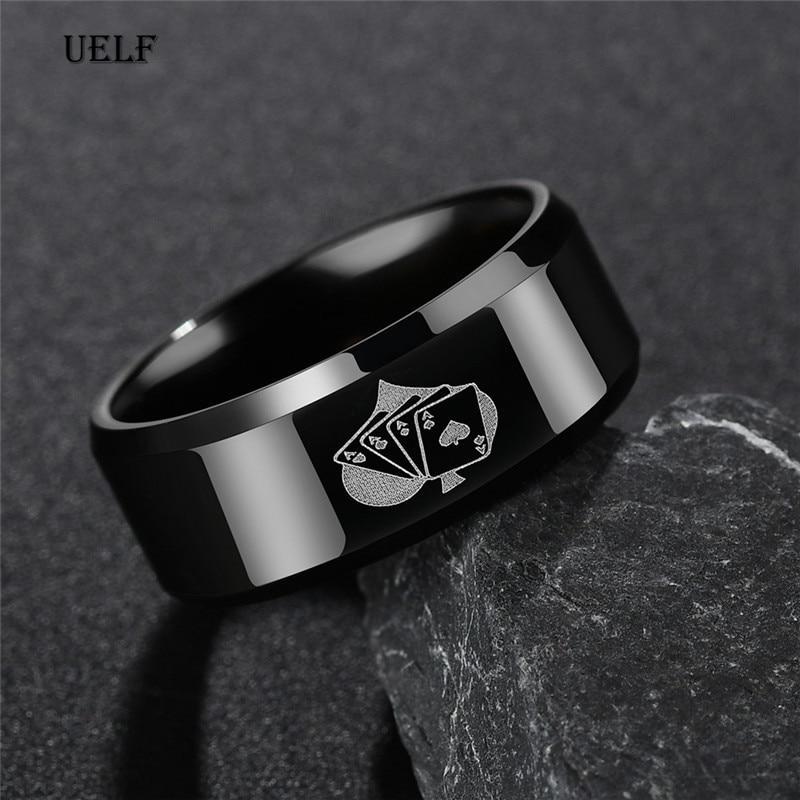 Fashionable Fashionable Spades Poker Rings Band Men Rings Stainless Steel Black Spades Poker Finger Rings AnelTrendy Rings 7