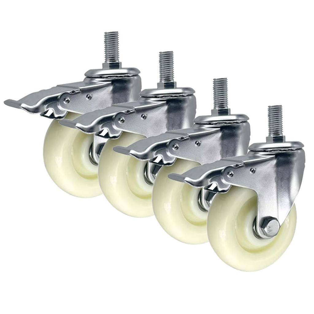4 Pack 3" Threaded Stem Casters, M14 M16 M20 Locking Caster with Bearing, Trolley Furniture Swivel Castor, Heavy Duty Nylon Castors for Industrial,