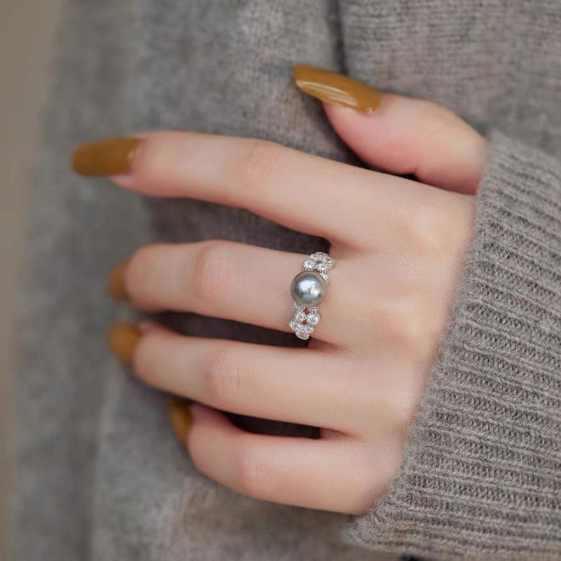 Korean Luxury Adjustable Zircon Pearl Ring for Women - Versatile & Elegant Adjustable