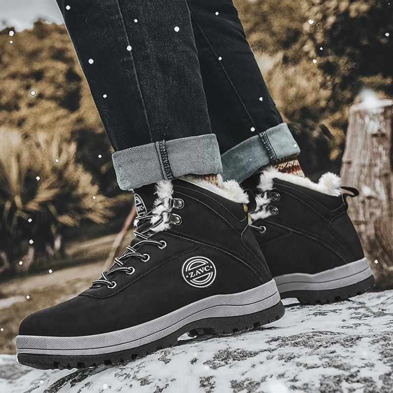 Winter Verdickte Plüsch Warme Schuhe Für Herren Outdoor Mode Arbeitsstiefel zum Schnüren Rutschfeste Schuhe mit Fell warm Männliche Schneestiefel
