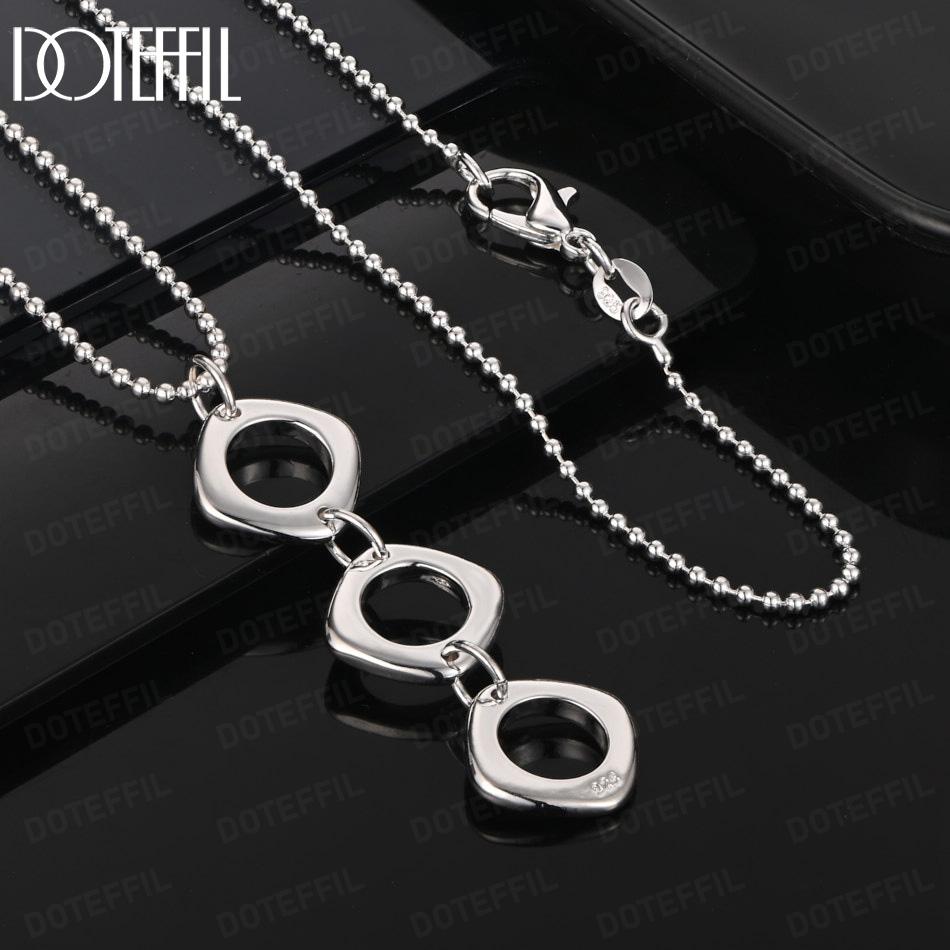 925 Sterling Silver Wedding Gift Bar Three Circle Pendant Necklace Fashion Jewelry