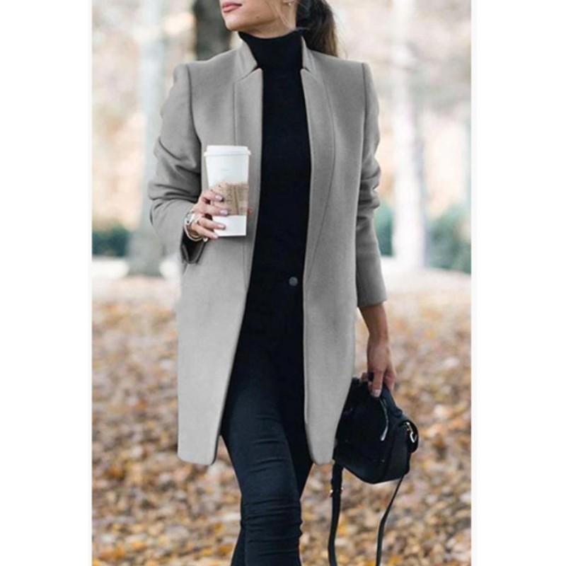 Women's Autumn Solid Color Standing Collar Tweed Jacket Temperament Urban Coat