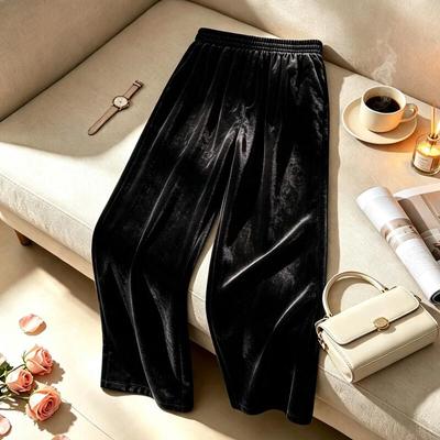 Yuzhaolin Women's High-Waisted Velvet Straight-Leg Pants