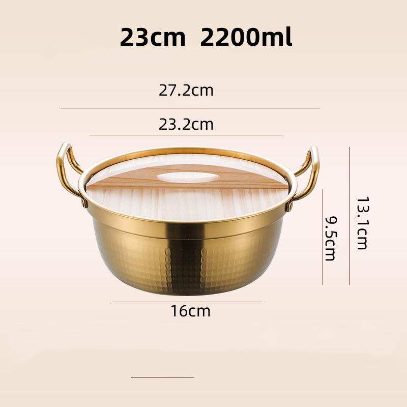 Kitchen Stainless Steel Korean Ramen Pot Double Handle Rust-proof Soup Noodle Small Pot Durable Gold Silver Milk Pot Cuisine