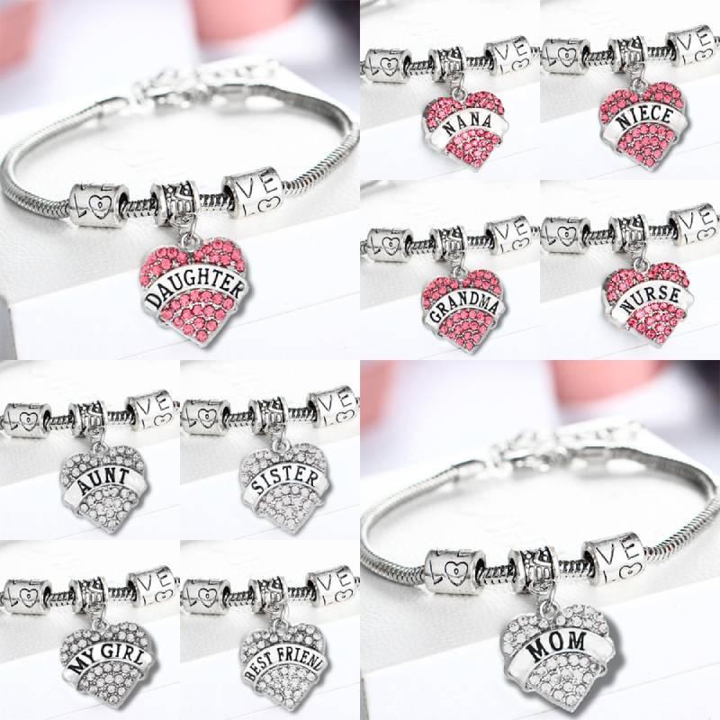 Stylish Heart Shaped Family Member Bracelet With Rhinestone Accents For Special Occasions