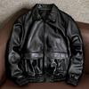 Genuine Top Grain Soft Cowhide Leather Jacket Mens Middle Age Bomber Short Coat Autumn Fashion