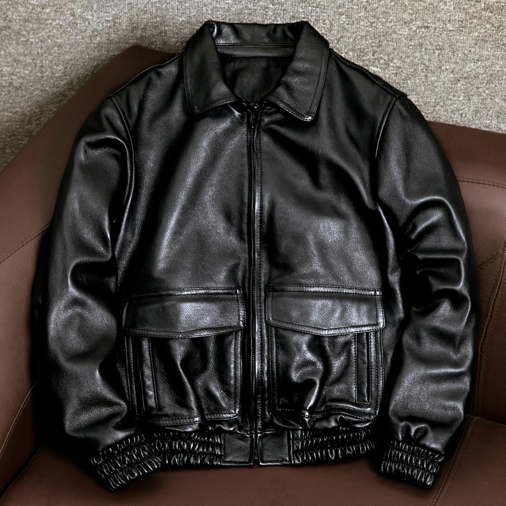 

Мужская куртка из натуральной мягкой коровьей кожи высшего качества, куртка-бомбер средней длины, короткое пальто, осенняя мода S чёрный