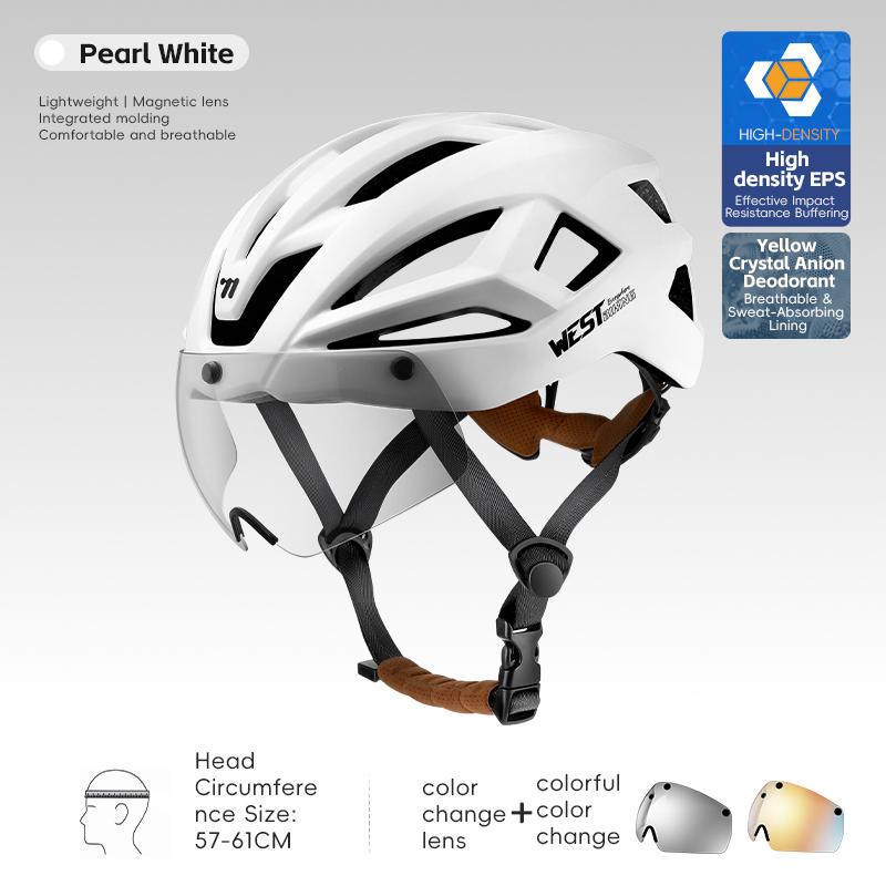 WEST BIKING Magnetic Goggle Bike Helmet Adults Integrated Visor Safety Cap Fit 57-61cm Lightweight Breathable Bicycle Helmets