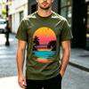 70s Retro Wave Ocean Reflection Sunset Palm Silhouette Print Tshirt Unisexs Unisexs Cotton Tee Summer Surf Outdoor Daily Top