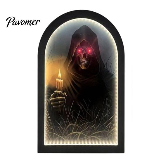 Luce Appesa per Portico di Halloween Specchio Fantasma Luminoso, Fantasmi Spaventosi USB Su, Decorazione Specchio Olografico Scherzo Decorazione per Casa Infestata Festa Festiva