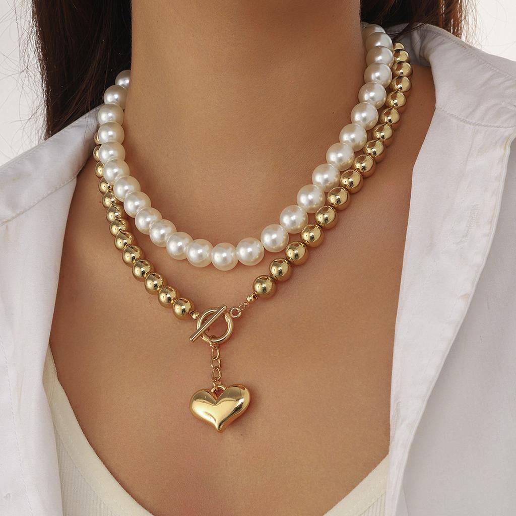 Pearl Love Pendant Necklace Sense Niche Clavicle Chain Titanium Steel Neck Chain Jewelry