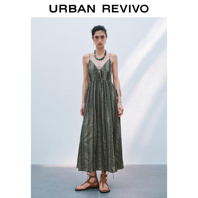 UR 2026 Summer Patchwork V-Neck Tassel Tie-Strap Dress XL