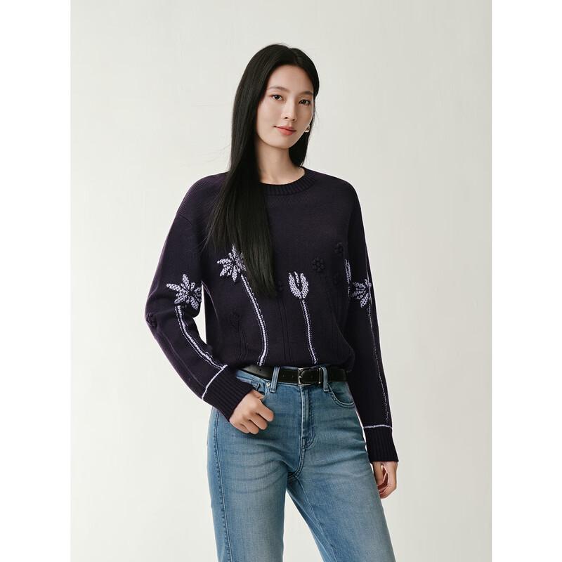 JOEONE Anna Cole Jacquard Crew Neck Wool Sweater