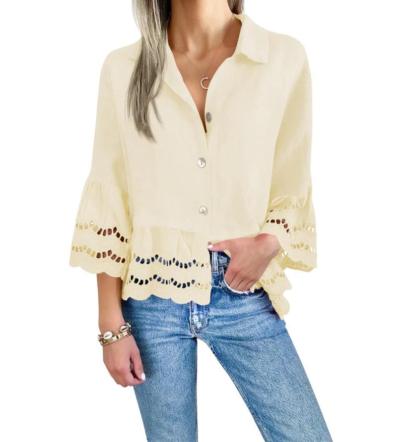 2025 Spring/Summer Women's Flare Sleeve Lace Shirt
