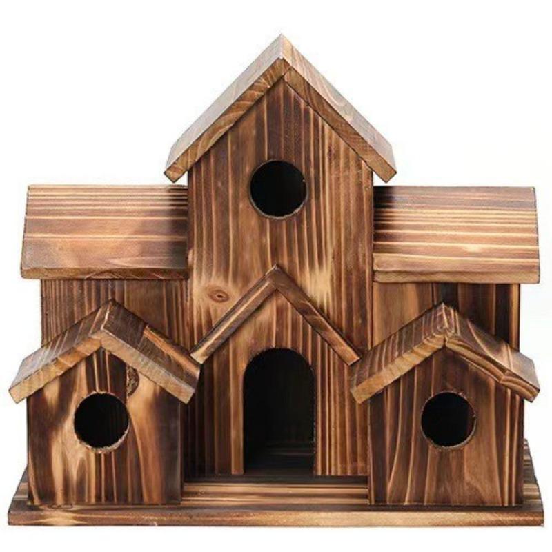 

1PC Wooden Bee Nest Solid Wood House Ornament Pastoral Outdoor Bird Nest Villa Gardening Pendant Bird Feeder 20*13*15c'm