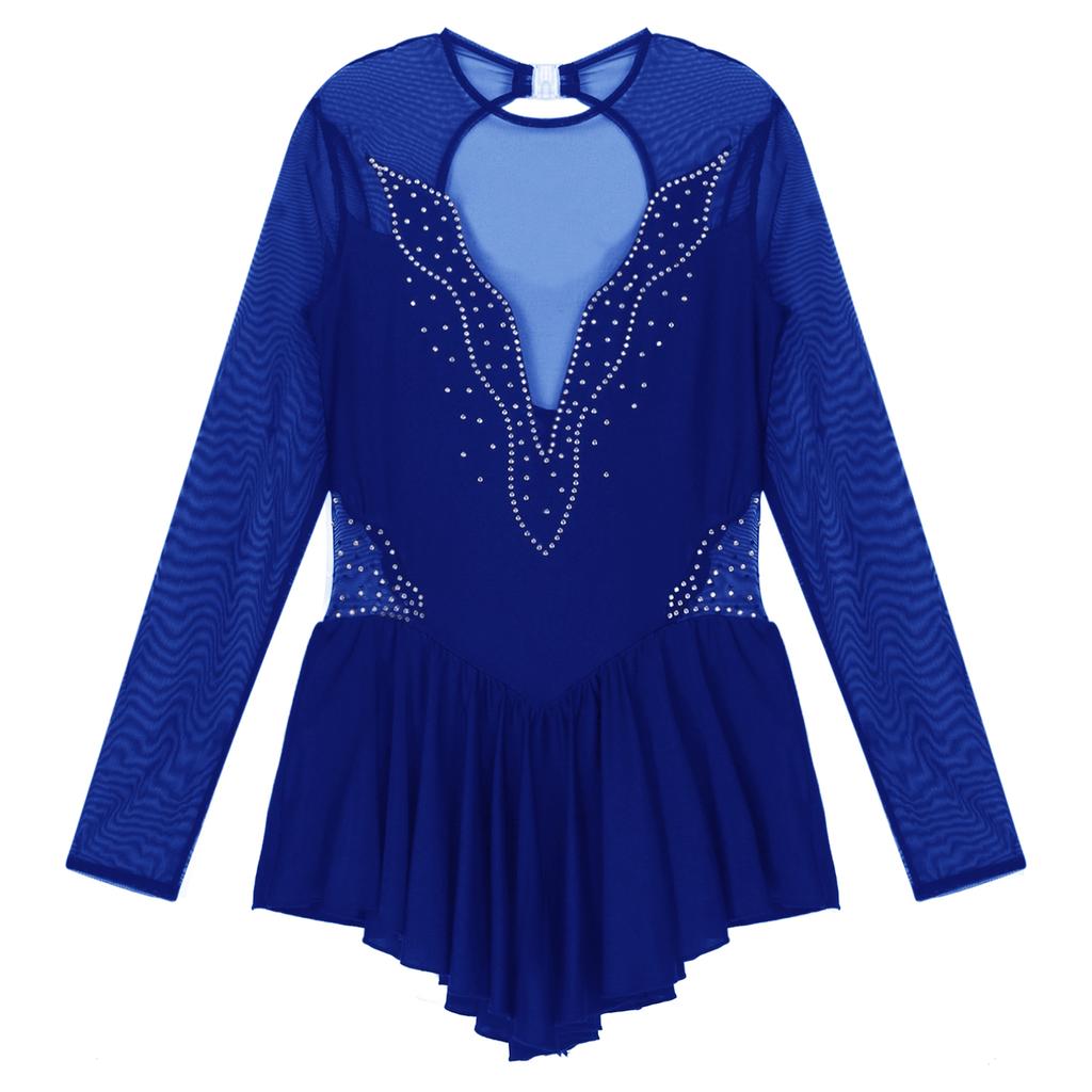 Ženy Móda Krasobruslařské šaty Síťovina s dlouhým rukávem Patchwork Trikot se sukní Společenský tréninkový taneční kostým
