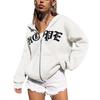 Unisex Oversized Zip-Up Hoodie With Letter Print Cotton Blend Warm Casual Sweatshirt