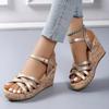 Neue Knöchelriemen Keilabsatz Sandalen für Damen 2025 Riemchen Dicke Plateau Sandalen Frau Sommer Schnalle Gladiator Schuhe Damen