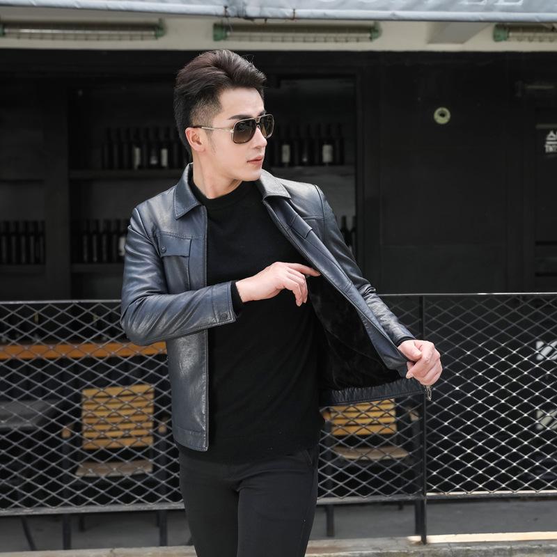 

Осенне-зимняя повседневная короткая кожаная куртка мужская в корейском стиле, облегающая, плюс утолщенная бархатная кожаная куртка для мотоциклистов для мужчин 4XL
