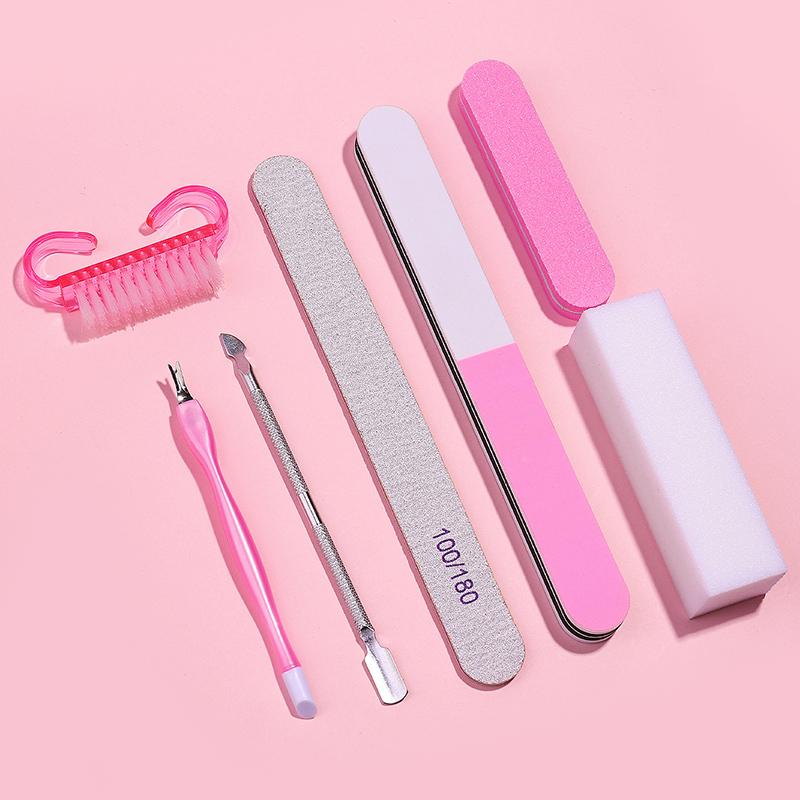 7pc Nail Care & Nail Art Tool Set For Polishing Cleaning Dead Skin Removal 100/180 Grit Double Sided Sanding Block Grinding File