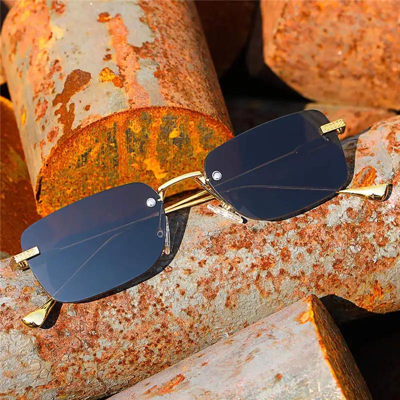 Fashion Rimless Small Rectangle Sunglasses Women Retro Clear Gradient Eyewear Men Colorful Square Sun Glasses Shades Uv400