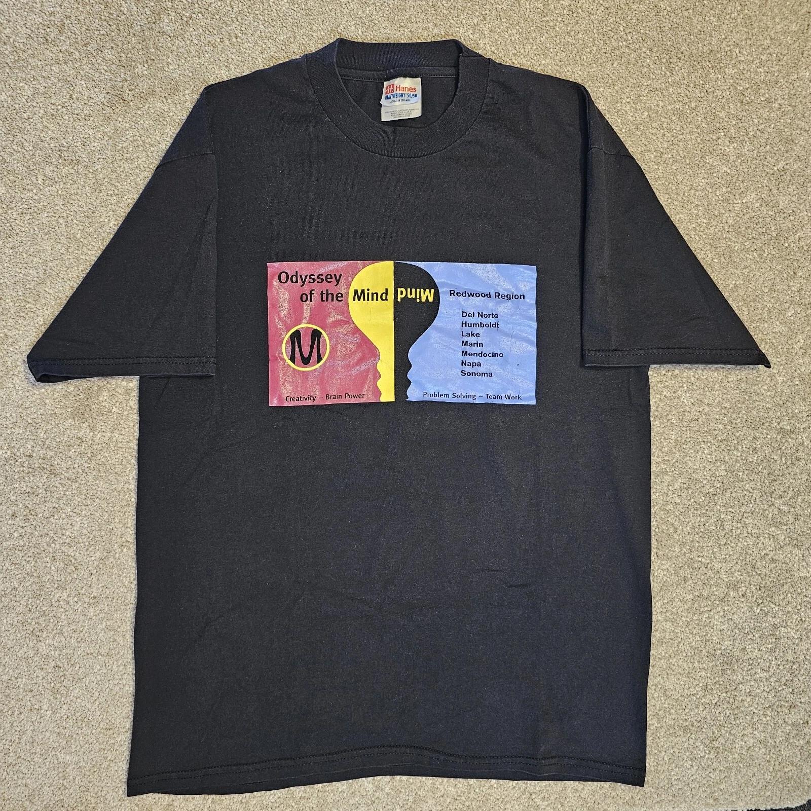 

Винтажная футболка Y2k Odyssey Of The Mind Мужская M Hanes Черная Cali Tech Think Tank 4XL