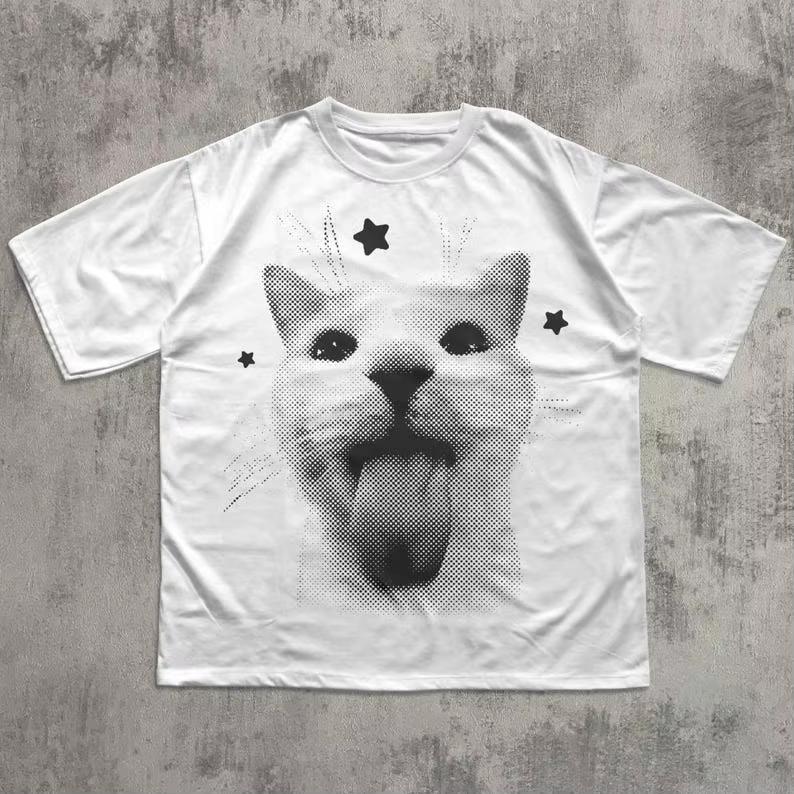 Y2k Funny Alien Cat Meme Tshirt Kitten Shirt Vintage Graphic Tee Weird Cats Tshirt 90s Retro Clothes Animal Lover Gift Casual